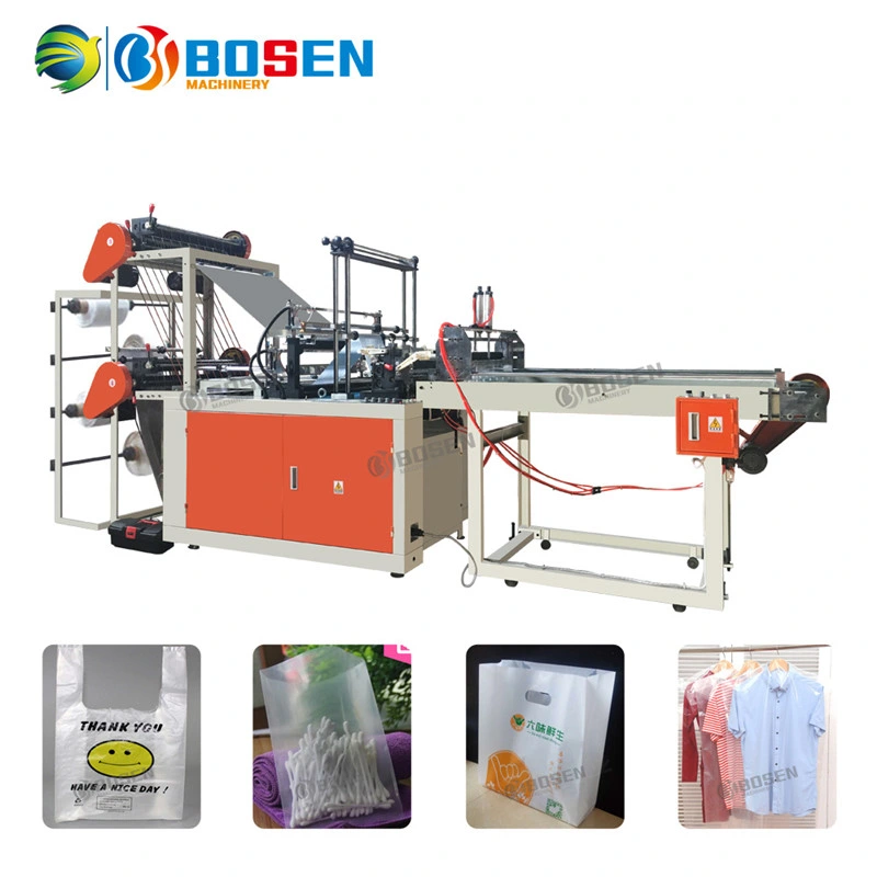 Automatic 2 Layers 4 Lines Garbage Shopping Carry Handle Bottom Sealing Cold Cutting Plastic Bag Making Machine with Conveyor