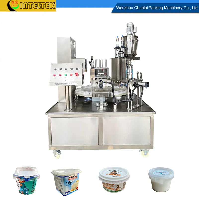 Automatic Rotary Type Yogurt Plastic Cup Filling Sealing Packaging Machine with Plexiglass